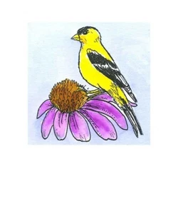 Bird Goldfinch Coneflower Small Wood Mounted Rubber Stamp NORTHWOODS C11531 New - Picture 1 of 1