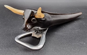 VINTAGE BULL HEAD SHAPED BOTTLE OPENER FROM HORN AND INOX/ENGLAND/1950S - Picture 1 of 11