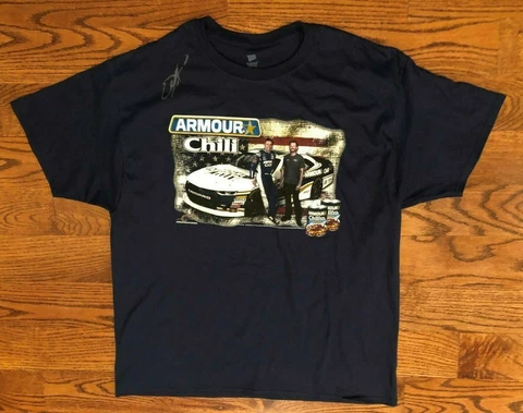 Elliott Sadler Autographed NASCAR Armour Chili Dark Blue T-Shirt Men's XL Cover