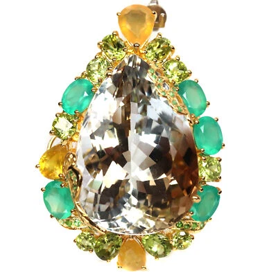 25 X 36 mm. Champagne-Topacio Zafiro Ágata Peridoto... Broche Plata de Ley 925 Foto 1 de 4