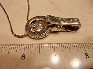 Brighton Silver Tone Long Lanyard Holder Pendant Necklace- Dangle Heart Accent - Picture 1 of 11