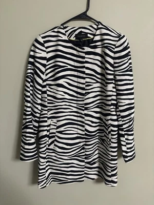 Talbots Zebra Print Long Sleeve Collarless Long Coat Jacket Women Size 8 - Image 1 of 4