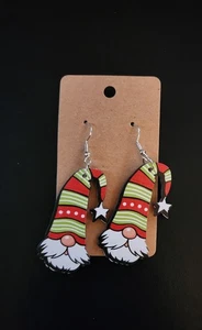 Pendientes de Navidad Joyería Gnomo Fiesta Festiva Vacaciones Madera Caprichoso Rojo Verde - Imagen 1 de 2