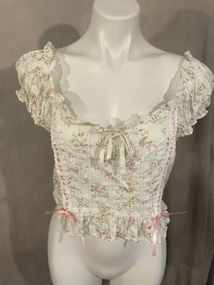 Nuevo Corsé Mine Coquette Grande Y2K Boho Hada Rosa Floral Con Cordones Look Lechera Foto 1 de 4