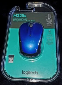 Logitech M325S Blue Black Mouse Optical Wireless 33 Foot Range Scrolling Laptop - Picture 1 of 2