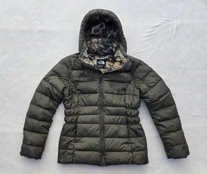 The North Face Jacket Womens Medium Green Hooded Puffer 550 Camo Lining NF0A35BW - Picture 1 of 14