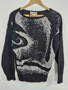 Vintage 80er Mademoiselle Silber Schwarz Metallic Strick Pullover Damen Gr. L - Bild 1 von 3