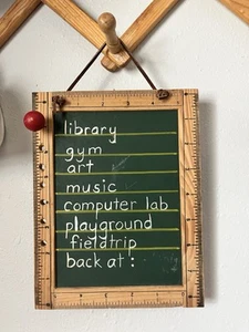 Chalkboard Hanging Schedule with Ruler Frame And Wooden Apple Moves - Picture 1 of 3