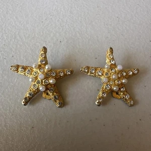 Pendientes Vintage Norma Jean Estrella de Mar Estrás Transparente Perla Playa - Imagen 1 de 7