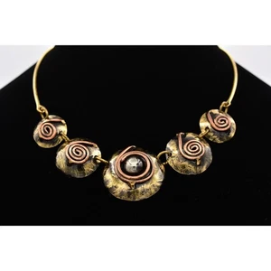 Collana collare brutalista vintage metallo misto astratto grosso dichiarazione Bin6B - Foto 1 di 12