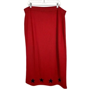 Quacker Factory 1X red midi maxi sweater skirt embroidered stars patriotic - Picture 1 of 6