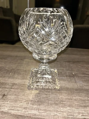 Jarrón vintage polaco corte brillante cristal plomo rosa cuenco pedestal vela globo Foto 1 de 4