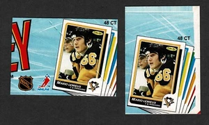 1986-87 O-Pee-Chee Prueba de Producción Mario Lemieux Par de Tarjetas Laterales de Caja, Como Nuevo - Imagen 1 de 3