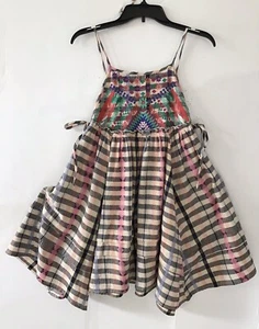 Urban Outfitters Striped Multicolored Mini Dress Embroidered Spaghetti Strap XS - Picture 1 of 3