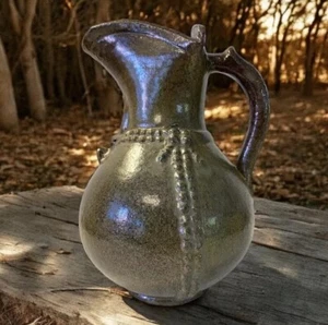 Vintage Primitive Stoneware Earthenware Pitcher Country Rustic Pottery 3D 9” - Picture 1 of 14
