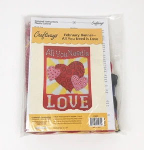 Herrschners Craftways February Banner Plastic Canvas Kit - All You Need is Love - Picture 1 of 2