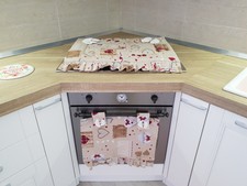 Coprifornello piano cottura 5fuochi + Copriforno 47x40cm shabby cuoricino rosso