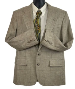 Vintage Stafford Windowpane Sports Coat Blazer Jacket Beige Brown Wool Mens 42R - Picture 1 of 11