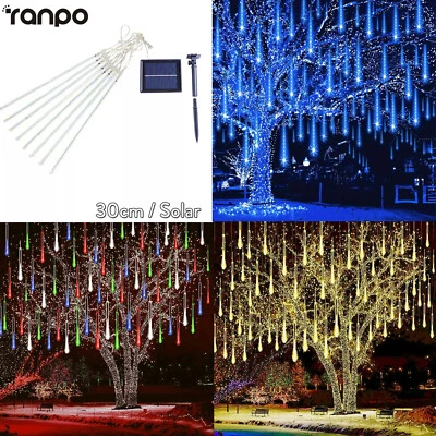 Solar Power 30cm 8 Tube LED Meteor Light Snowfall Rain Shower Outdoor Tree Lamps - Image 1 of 4