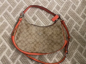 Coach F58288 Signature Harley East West Hobo- Khaki Bright Orange - Picture 1 of 5
