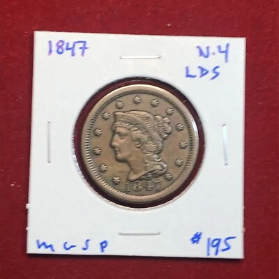 1847 1c N-4 cabelo trançado centavo grande Lds - Imagem 1 de 4