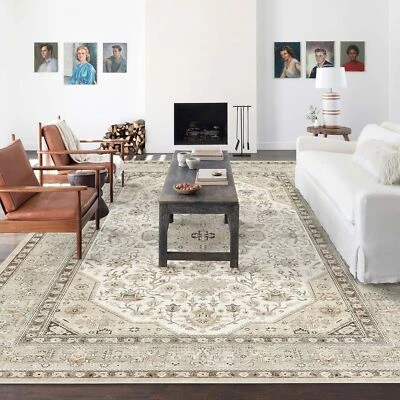 Washable Area Rug 9x12 - Bedroom Living Room Large Indoor Rugs Soft Oriental - Image 1 of 4