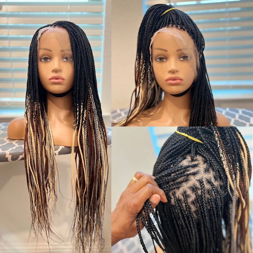 Braided wig: beautiful Handmade 4 colored box braids.. Made on a full lace wig. - Image 1 of 4