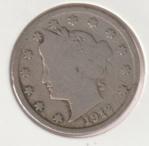 Rare 113 Year Old 1912 Barber Liberty V Nickel US Coin Collection Collectible - Picture 1 of 2