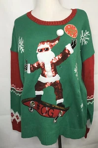 Its Our Time Ugly Christmas Sweater Santa on Skateboard Light Up 2X - Picture 1 of 10