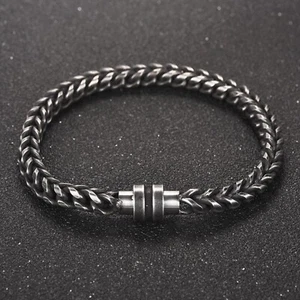 Men's Solid Gun Metal Stainless Steel Franco Box Link Chain Bracelet Gift UK - Picture 1 of 8