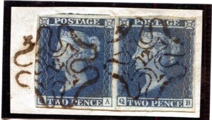 1841 SG ES11 2d BLUE PL3 PAIR WITH "12" IN MX LUXUS SCARCE - Imagen 1 de 1