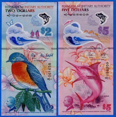 Bermuda $2 & $5 2024 P-W63/64 Polymer Circulated Notes - Prefix A/1 - Image 1 of 4