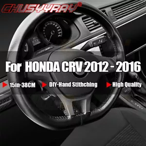 Black Red Genuine Leather DIY Car Steering Wheel Cover for Honda CRV 2012 - 2016 - Picture 1 of 12