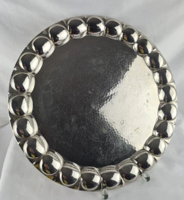 Art Deco Serviertablett Ø35cm ESAM Messing vernickelt Hammerschlag Dekor 30s-40s - Bild 1 von 4