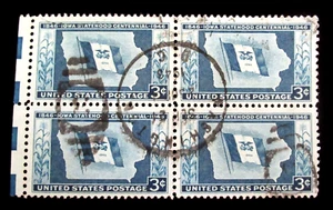 US Stamp Scott 492 Iowa Statehood 3 Cent Block of 4 Used 1946 Fancy Cancel - Picture 1 of 2