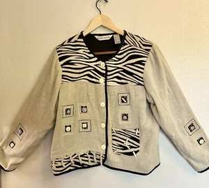 Drapers Damons Zebra Pattern Beige Jacket Womens Size L - Picture 1 of 15