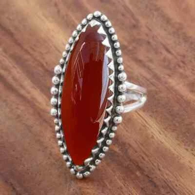 Splendido Corniola Gemma 925 Argento Sterling Mano Anello Tutti Misura AC-134 - Immagine 1 di 4