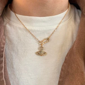 Collar Planeta Helado Oro Rosa Años 2000 Y2K Unisex Cadena Vintage Nuevo - Imagen 1 de 10