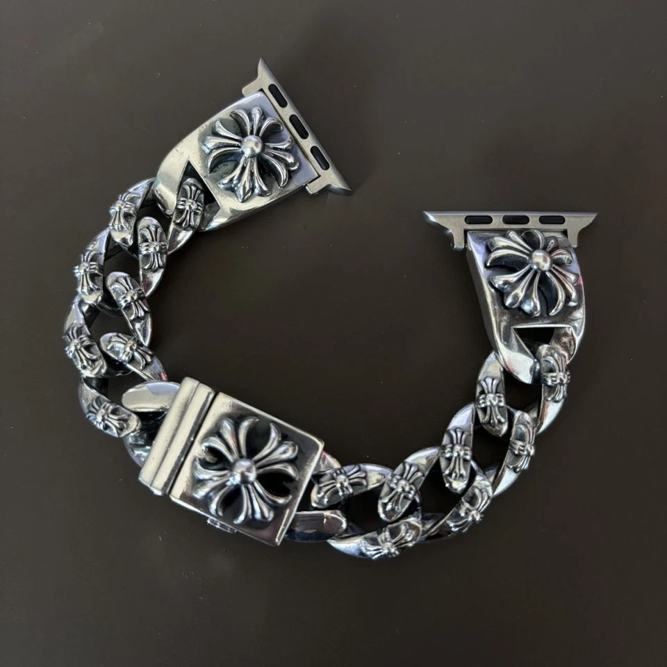 Correa de reloj punk gótico flor cruz plata 925 para Apple Watch Ultra 1/2 Foto 1 de 4
