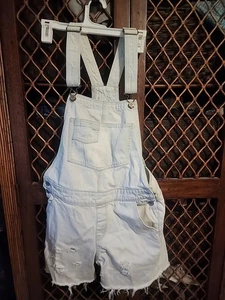 VGC Hollister Light Blue Denim Shorts Overalls Distressed M Medium Med / 8 - Picture 1 of 11