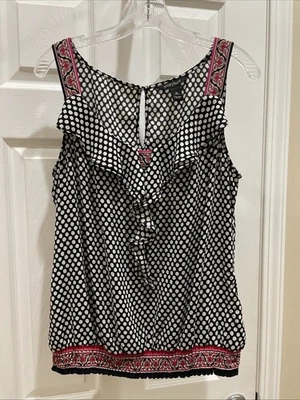 Белый дом черный рынок Sz XL без рукавов блузка черный белый розовый полкадот - Изображение 1 из 3