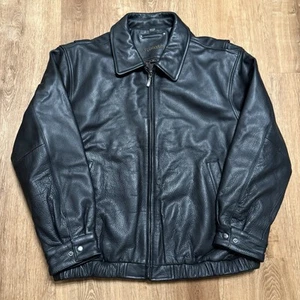 St Johns Bay Leather Quilted Liner Bomber Black Vintage Jacket Mens Size XL - Picture 1 of 9