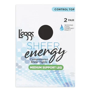 Medias L'eggs Sheer Energy Medianas Control Soporte Pierna 2 Pares Negras Talla Q - Imagen 1 de 5