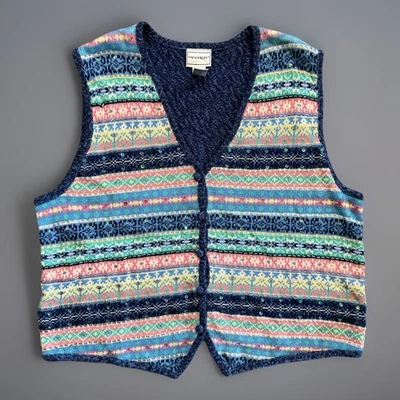 Chaleco Suéter Vintage Napa Valley Para Mujer 1X Azul Rosa Bordado Boho Caprichoso Años 90 Foto 1 de 4