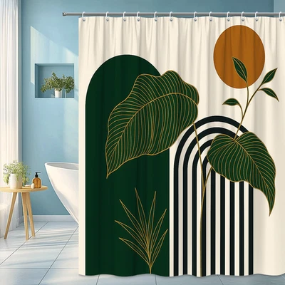 Cortina de Ducha Boho Verde y Negra con Diseño Floral Foto 1 de 4