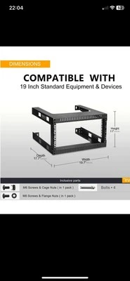 RIVECO 4U 19" Wall Mount Network Rack – 17.7" Deep 2 Post Open Frame Cabin - Image 1 of 4