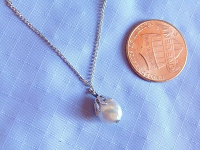 De colección Años 70 Delicado Collar Cadena Plata Esterlina Gema Perla Blister Natural 18" Foto 1 de 4