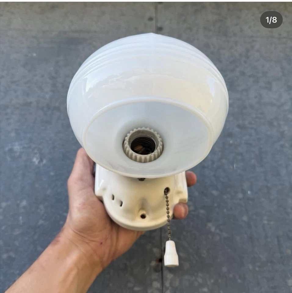 Lindo arandela de porcelana Art Deco-Banheiro, CÚPULA SOMBRA-RECONECTADO Excelente- - Imagem 1 de 4