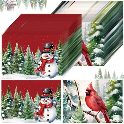 100 Pcs Vintage Christmas Placemats Disposable Christmas Snowman Paper Placem... - Image 1 of 4
