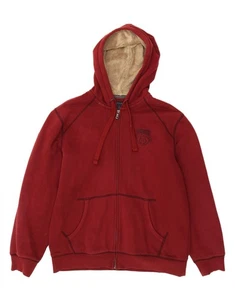 TOMMY HILFIGER Mens Zip Hoodie Sweater Large Burgundy Cotton AM05 - Picture 1 of 3